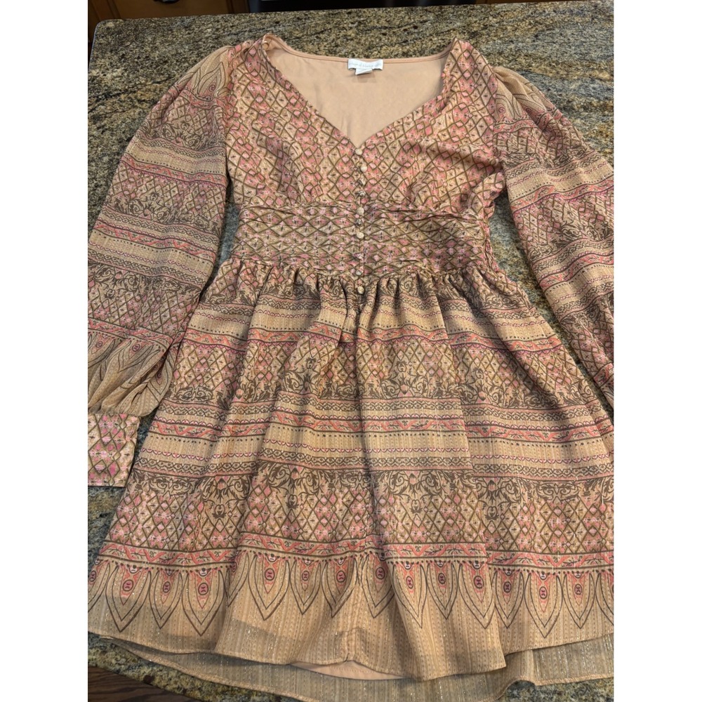 House of Harlow 1960 Women's Pink Brown Sheer Long Sleeve‎ Mini Dress Medium M